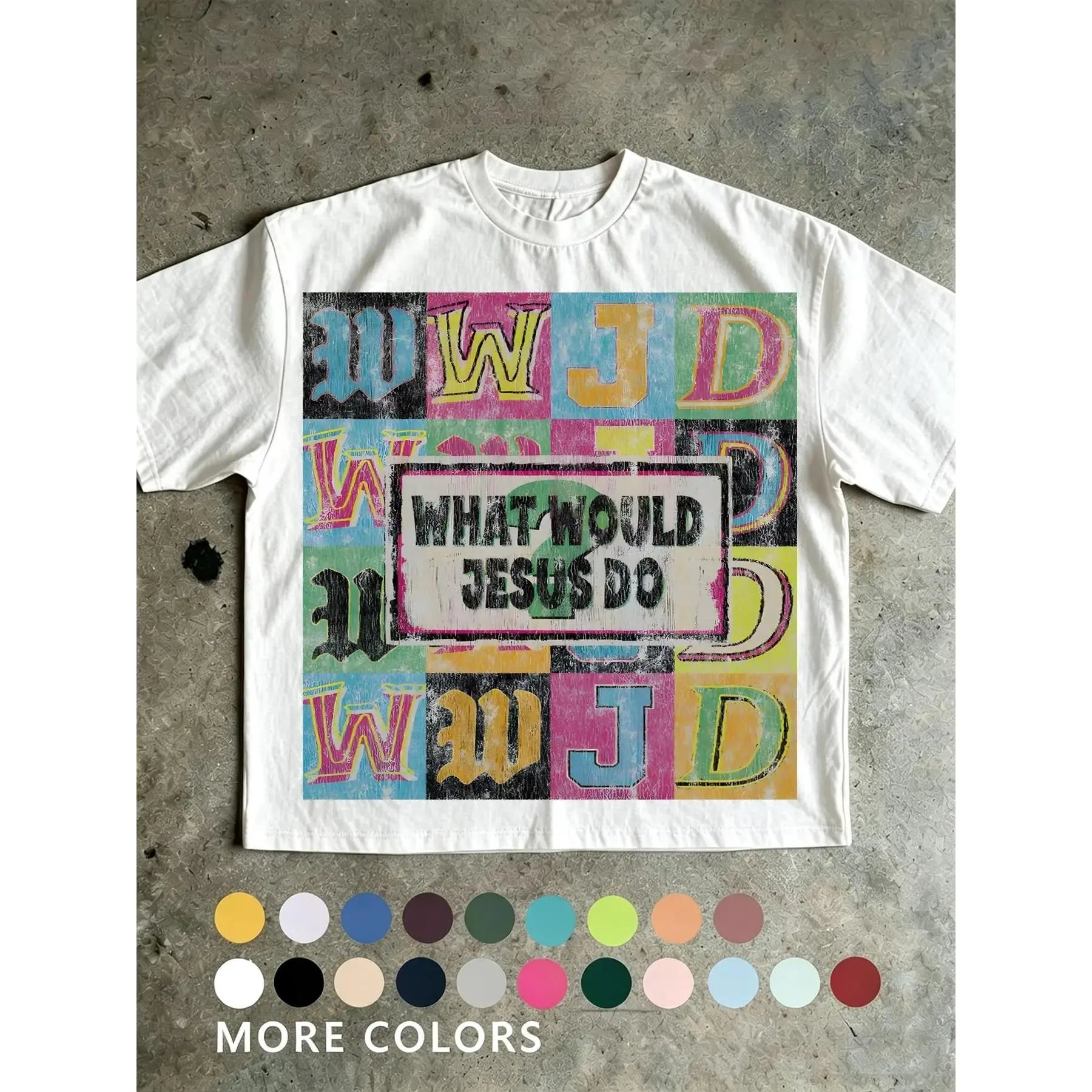 Unisex Retro Vintage Streetwear T-Shirt with 'what Would Jesus Do' Graphic, Fitted Short Sleeve Cotton Tee for Y2K Style, Casual Wear Gift for Men