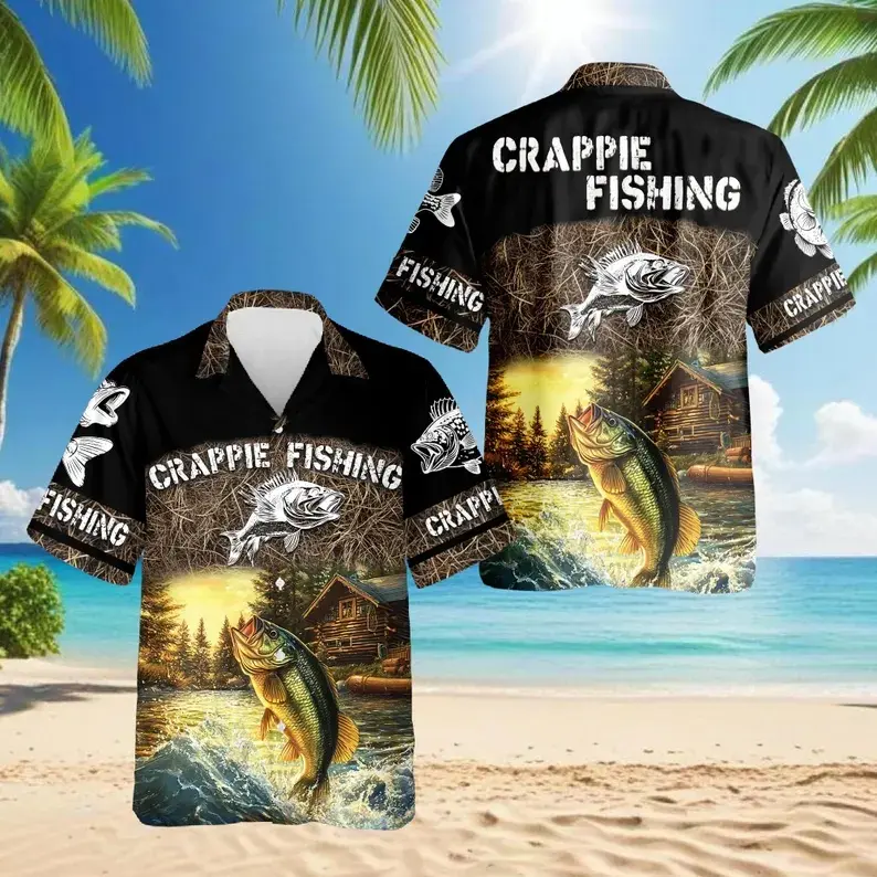 Crappie Fishing Hawaiian Shirt, Fisherman Hawaiian Shirt, Bass Fishing Shirt, Fishing Lover Gift, Lake Cabin Fishing Shirt,Outdoor Summer Gift Top,Fishing Lover Gift Hawaiian Shirt #   TikTokMadeMeBuyIt #   TikTokShop # FishingHawaiianShirt