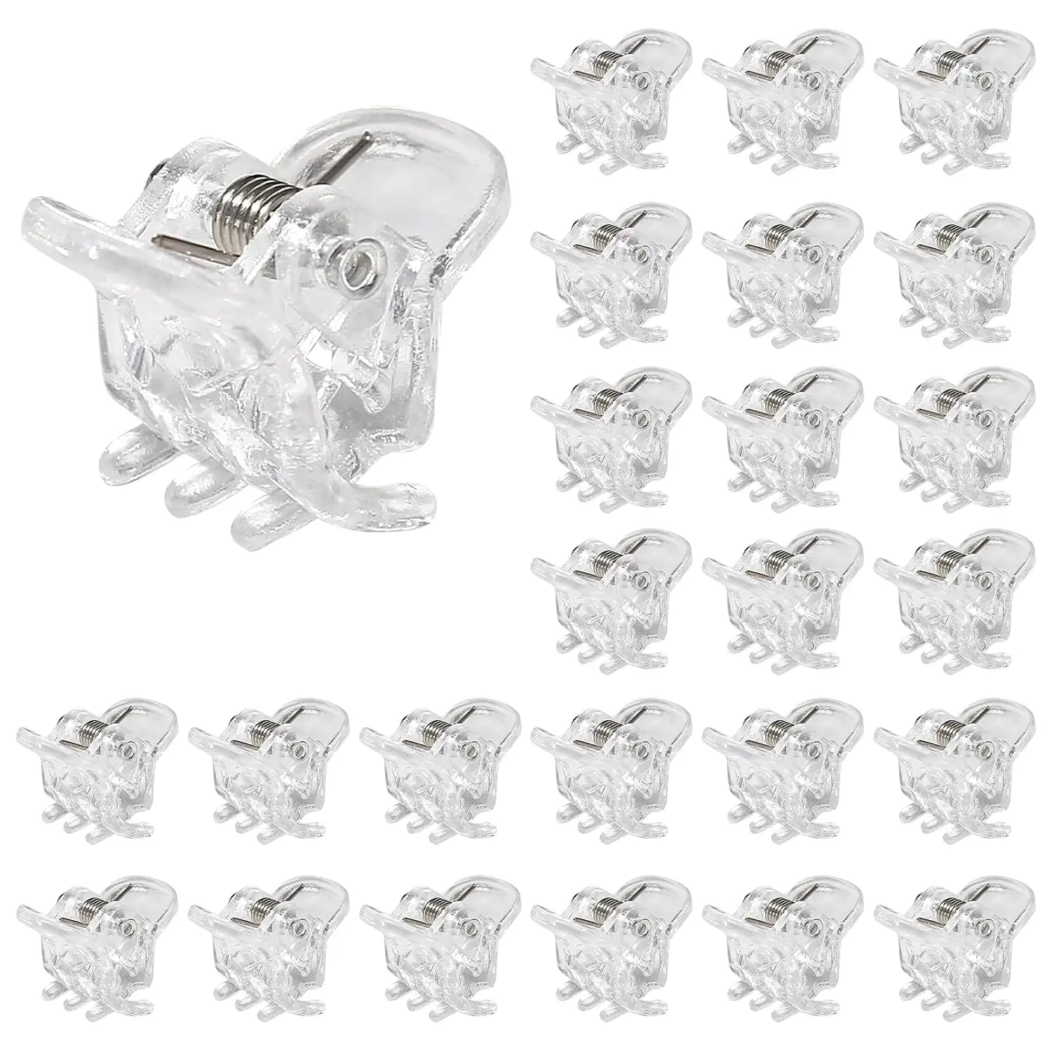 Mini Claw Hair Clips, Clear, 24 count | 10mm/0.39 Inch, Plastic, For Girls Women and