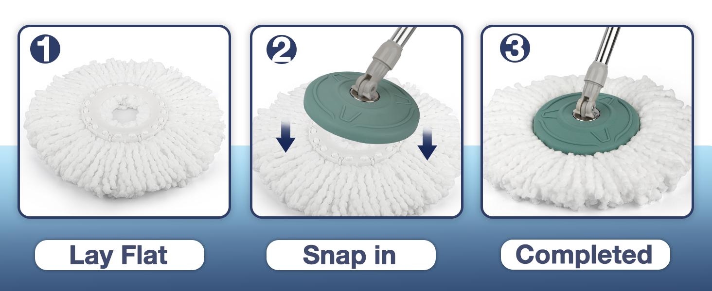 Spin Mop Replacement Head For Hurricane 360° Spin Mop Systems, Microfiber Spin Mop Head, Round Shape Standard Universal Size Magic Mop Refill, 3 Pack