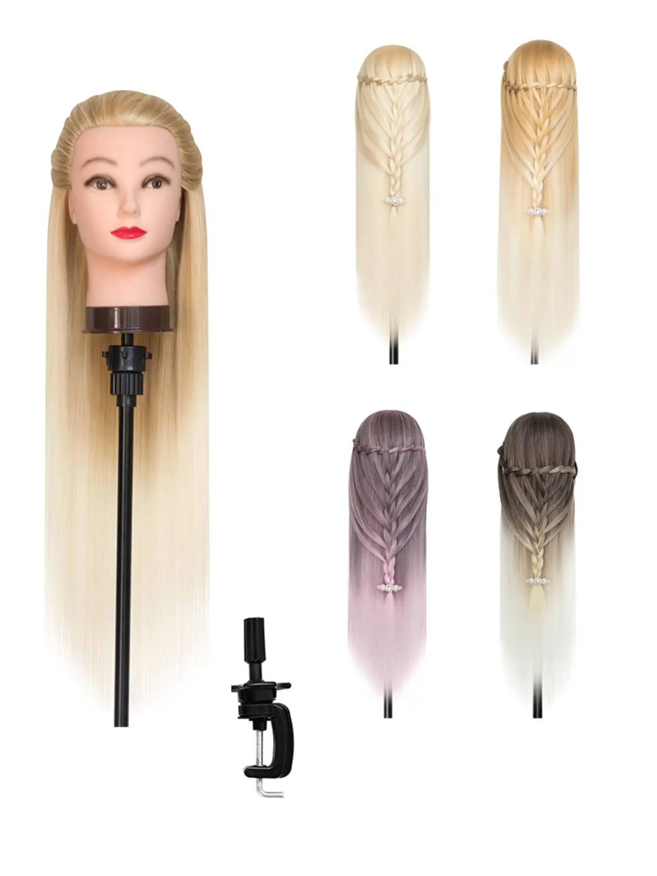 30 Inch Extra Long Blonde Golden Grey and Gold  Gradient powder Synthetic Hair Mannequin Head with Stable Clamp Stand, Professional Cosmetology Training Manikin Doll Head, Ideal for Hair Salon Apprentices Skill Practice, Parent & Kids DIY Braiding, Daily
