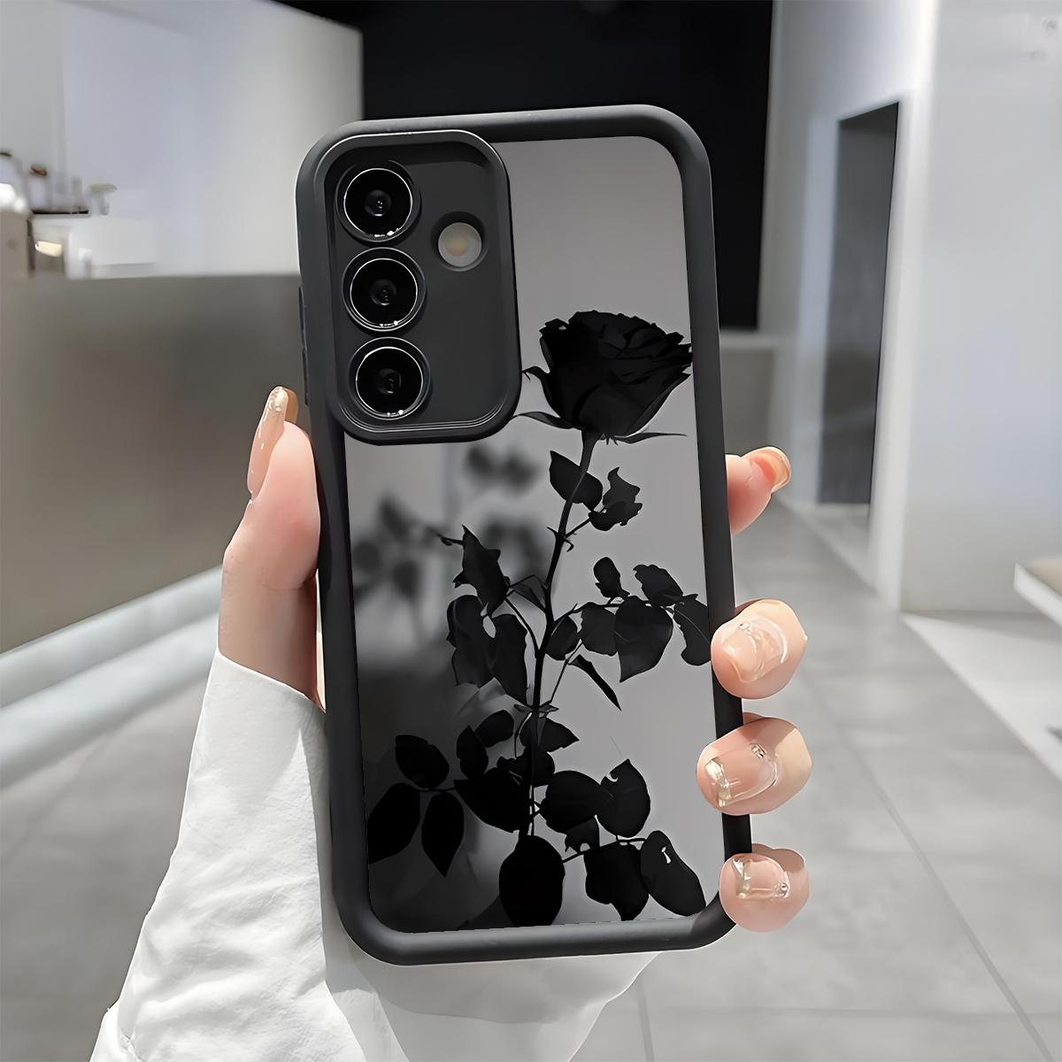 Black Rose Pattern Phone Case, Enhanced Camera Protection,Shockproof Skin-Friendly Touch Soft Cover for Samsung Galaxy S21 S22 S23 S24 S25 S26 Ultra Plus FE A13 A14 A15 A16 A17 A33 A34 A35 A36 A52 A53 A54 Note20