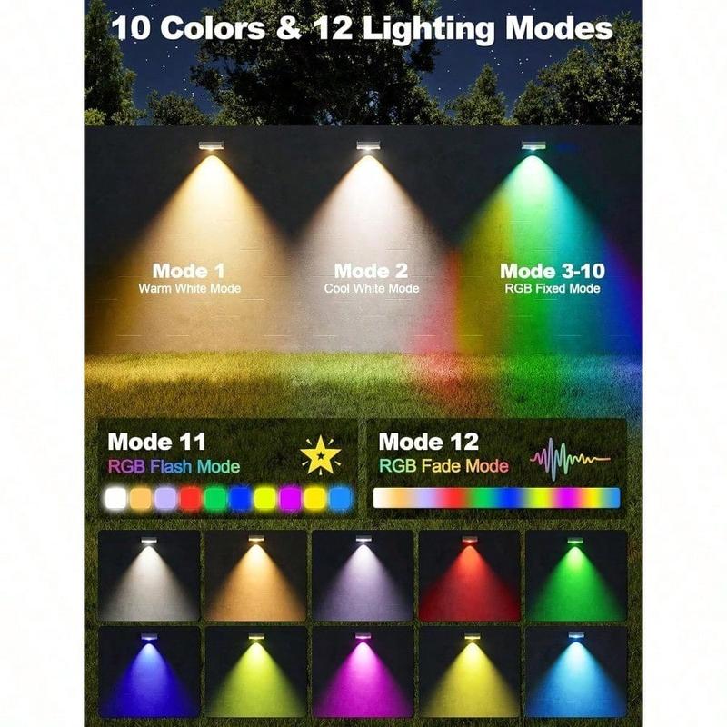 Solar Fence Lights Outdoor Waterproof, Fence Lights Solar Powered, 12 RGB Color Modes  Warm White  Cool White, Fence Solar Light Outdoor for Backyard, Patio, Yard, Wall, Deck