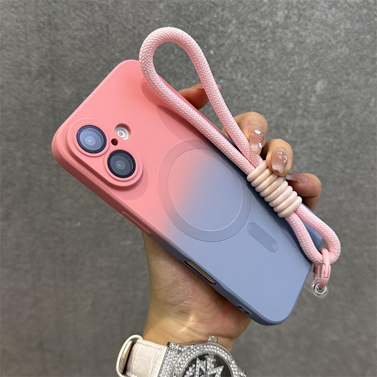 Phone case: Luxury Gradient Pattern Magnetic Wireless Charge Wristaband Strap Phone Case for iPhone 11 12 13 14 15 16 Pro Max Plus Soft Cover iphone 12