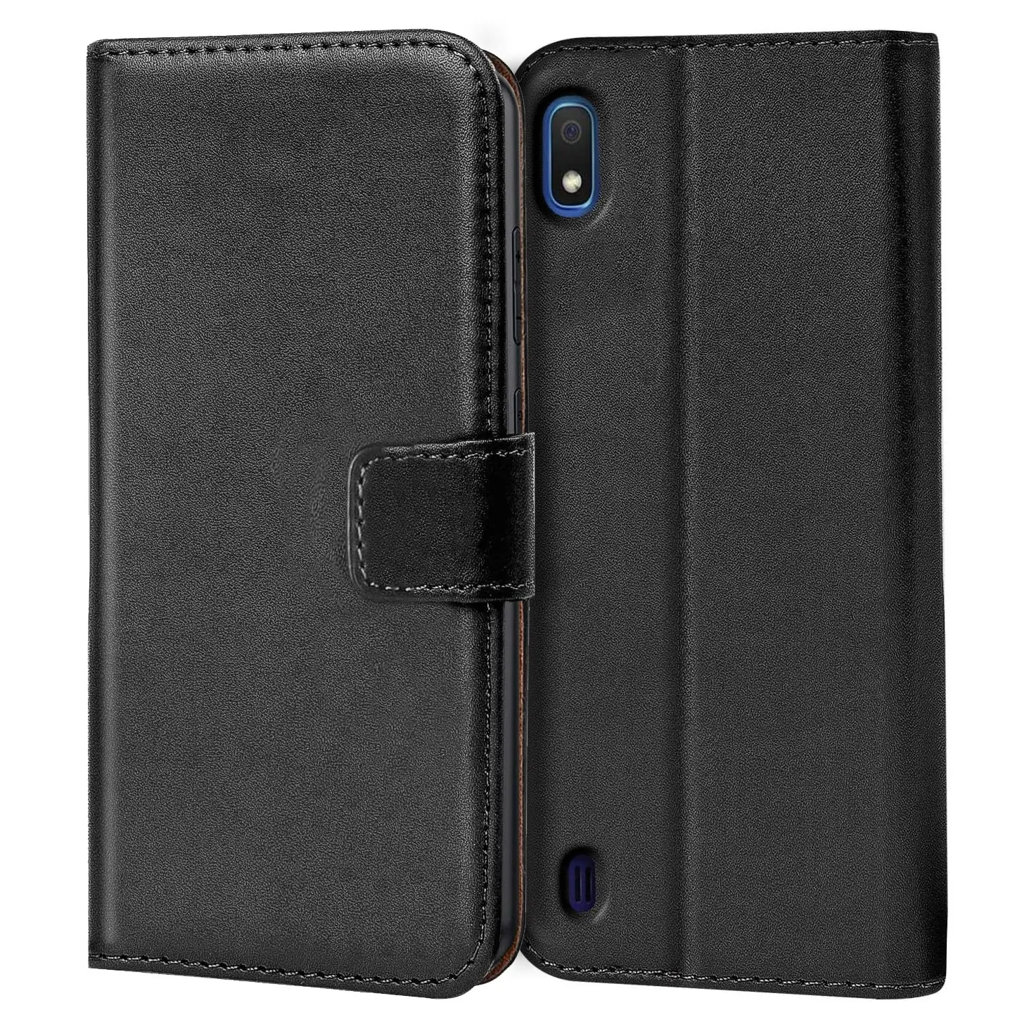 Mobile Phone Case For Samsung Galaxy A10, With Kickstand PU Leather Card Slot Black Wallet Flip Protective Phone Case Cover