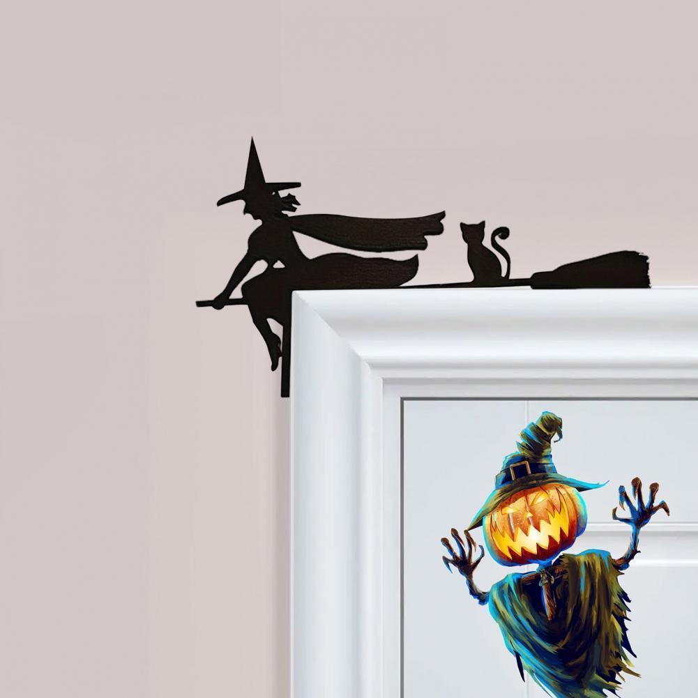 Halloween Door Corner Sign Metal Witch Cat Bat Ghost Spider Web Door Topper Sign Home Door Window Frame Decoration