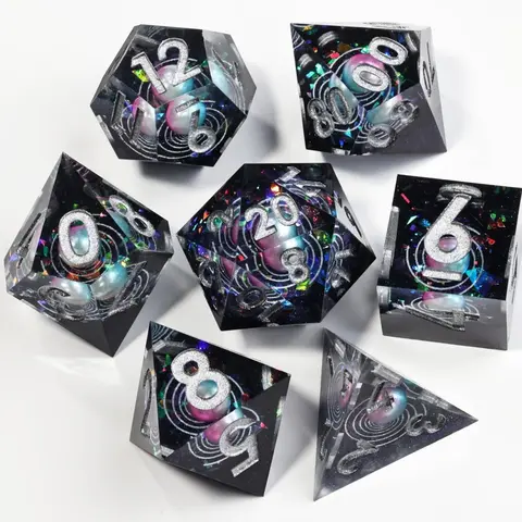 Rainbow Pearl Handmade Sharp Edge Dice Set, 7 Pieces Role-Playing Board Game Dice, Desktop Gaming Accessories, Unique Design, Dice Bulk