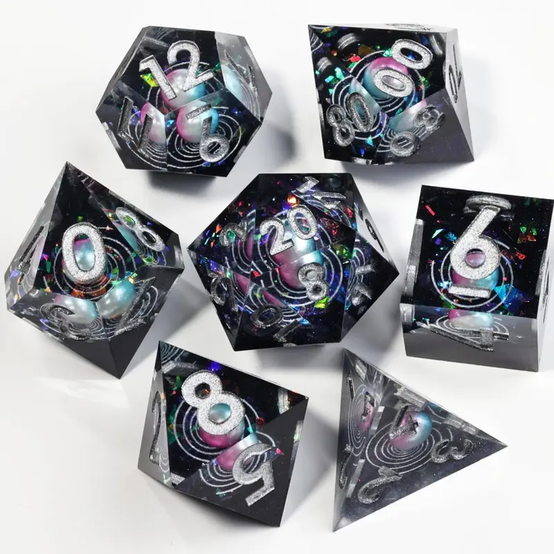 Rainbow Pearl Handmade Sharp Edge Dice Set, 7 Pieces Role-Playing Board Game Dice, Desktop Gaming Accessories, Unique Design, Dice Bulk