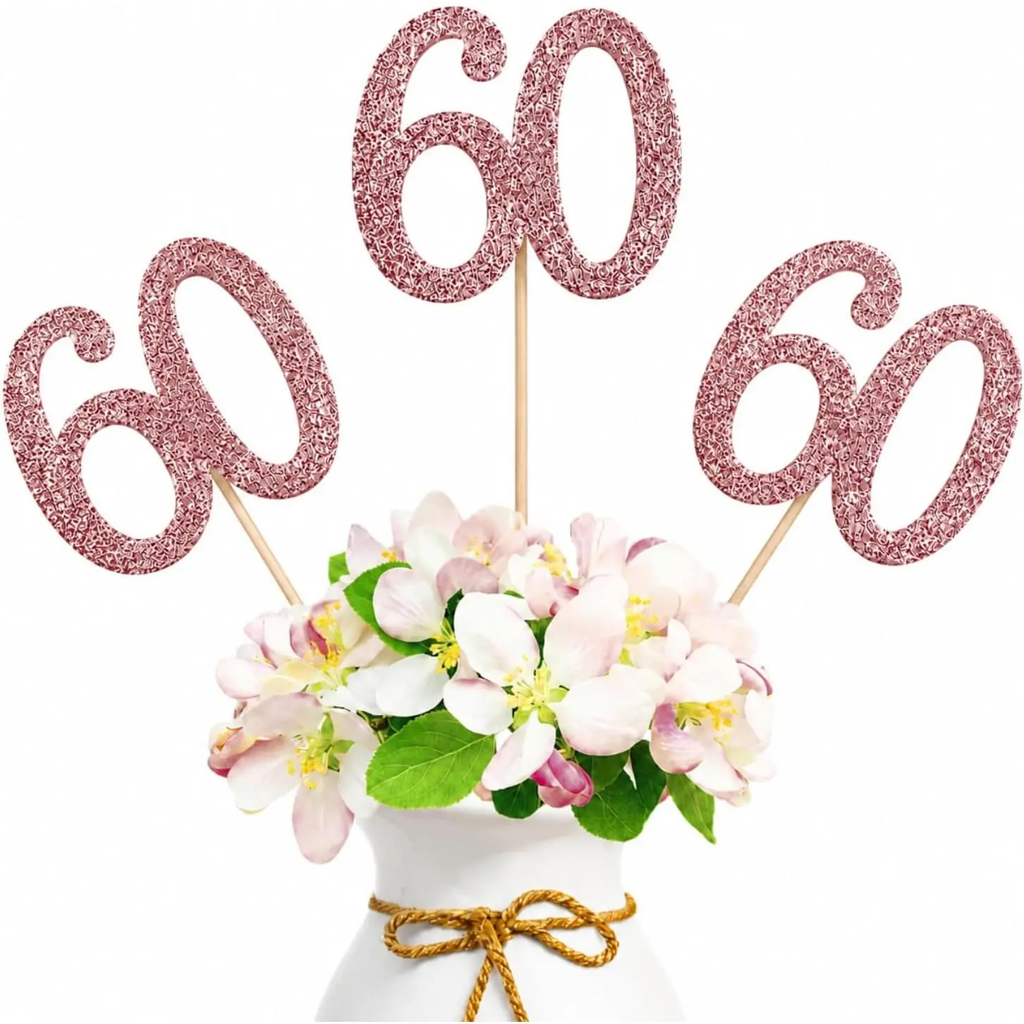 10Pcs Rose Gold 60th Birthday & Anniversary Centerpiece Sticks |   Pre-assembled double-sided 60 topper for vases, party tables, vases, cakes, dessert tables and party displays