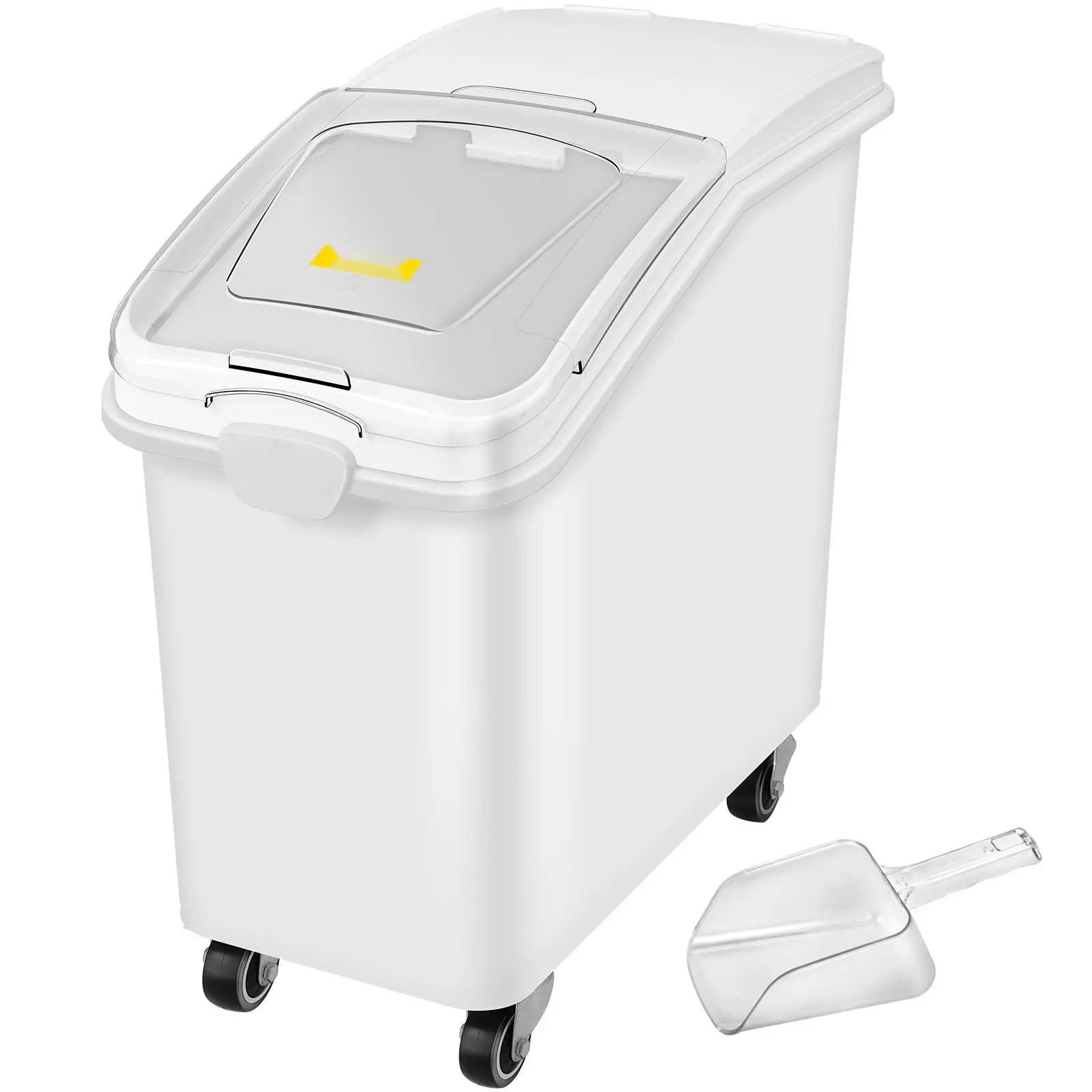 27 Gallon Ingredient Storage Bin With 500 Cup Capacity, Durable White Plastic Food Storage Container With Scoop And Sliding Lid For Commercial Kitchen Organization, Dry Goods Storage Bin For Flour, Rice, Sugar, Pasta And Snacks