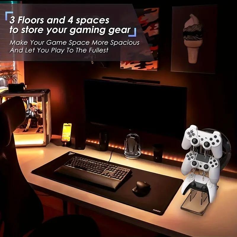 3-layer Game Controller Stand & Headphone Stand, Storage Stand For PS5 S4 Controller, Controller Holder Headset Stand Gaming Accessories, Headphone Hanger