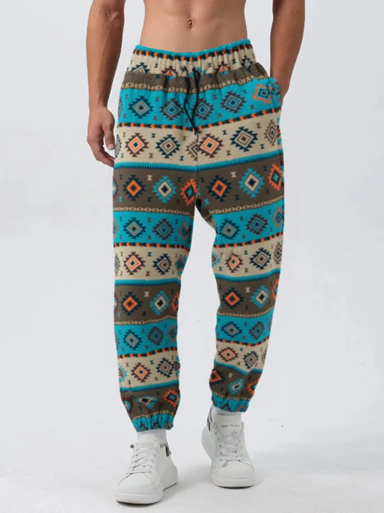 New Fall Winter Stylish Print Casual High Waist Baggy Pants for Men, Trendy Fashionable Bottoms, Comfortable and Chic