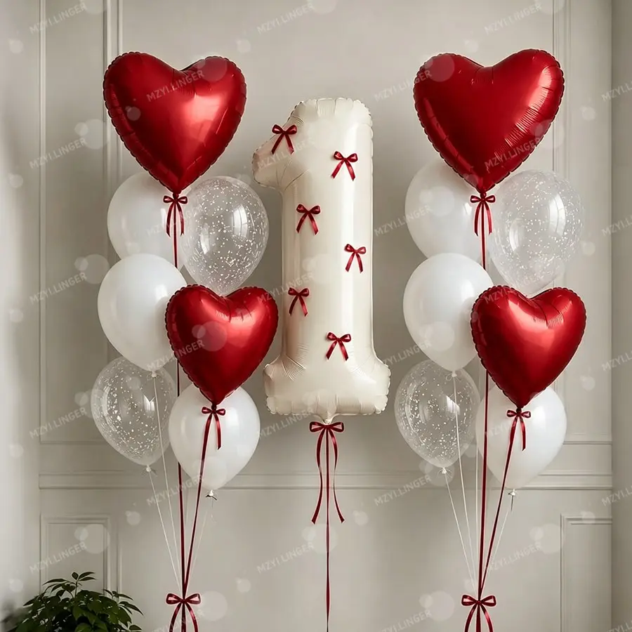 Number Balloon Set 0-9, Heart Balloons, Bow Decorations, Birthday Party Supplies, Anniversary Decoration, Photo Props