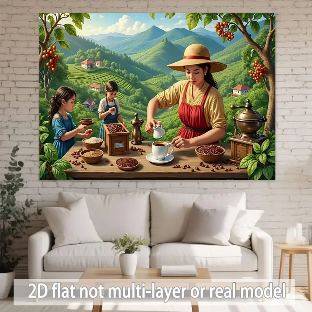 2D Flat Banner HD Printed Polyester Photographic Backdrop Sheet - Soft, Lightweight, Foldable Decorative Indoor Background Cloth with Mountain Coffee Plantation Harvest Scene for Photographic Images, Product Photography