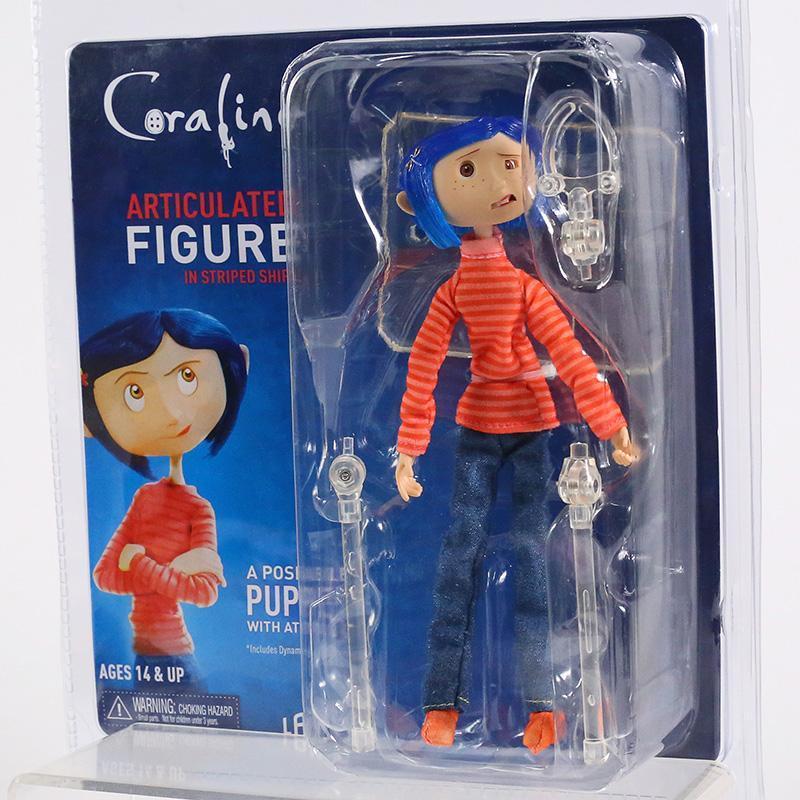 NECA Coraline in Striped Shirt / Yellow Raincoat 7" ABS/PVC Action Figure Toy Doll