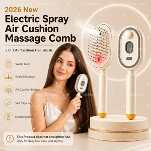 1 PC 2026 New Electric Spray Air Cushion Massage Comb, 5 In 1 Air Cushion Hair Brush, Rechargeable Water Mist Hair Brush, Self-Cleaning Detangling Scalp Massage Comb, Smooth Hair Care Tool for Curly Wavy Straight Hair Home Travel Use