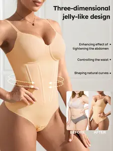 Single Piece Regular Bodysuit, Waist Cinch Belly Reveal Back, High Stretch Invisible Design, Adjustable Straps, Casual Home Wear