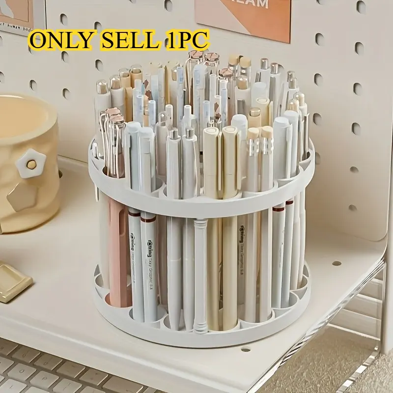 1pc 360° Rotating Brush Holder Organizers, Glazed Plastic Insert Stand, Suitable for Art Brushes, Pens, Makeup Tools, Space-Saving White Desktop Accessory, Craft Storage