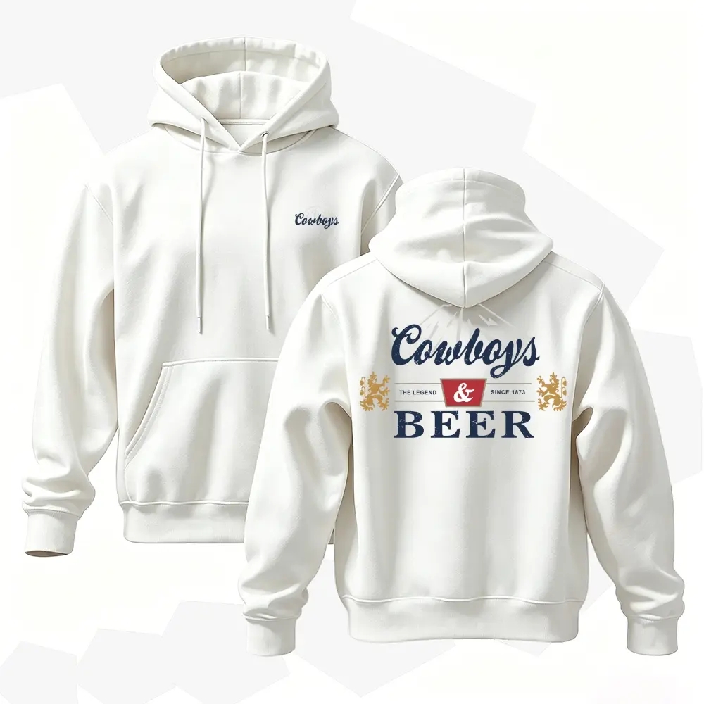 Cowboys & Beer Hoodie, Western Vintage Graphic Sweatshirt, Country Cowboy Pullover Hoodie, Rustic Streetwear Unisex Gift