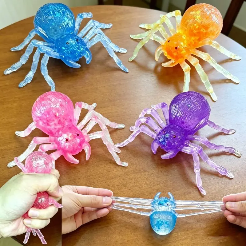 4 Pcs Slow Rebound Spider Squeeze Toy, Pink Purple Blue Yellow, Soft Stress Relief Ball, Fidget Toy, Desktop Decor & Anxiety Relief Gift