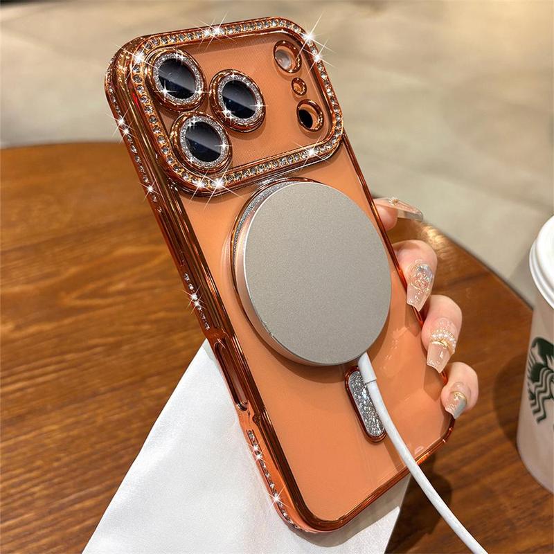 OREKROY【Free.ship】Clear Glitter Diamond Magnetic Case for iPhone 17 Pro Max 17Air 17Pro 17 16 15 14 13– MagSafe Compatible, with Camera Lens Protector, Cute Luxury Plating Sparkly Rhinestone Slim TPU Bumper Phone Case for Women & Girls