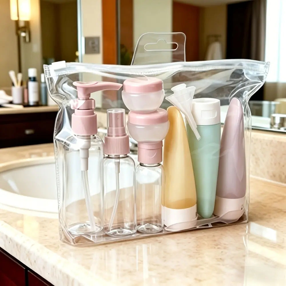 11-Piece Leak-Proof Travel Toiletry Set, Fits Aircraft Luggage Size, Includes Spray Bottle and Squeeze Tube, with Storage Bag