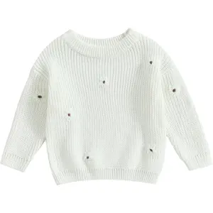 Baby Girl Toddler Knit Sweater Winter Clothes Cute Flower Crewneck Long Sleeve Pullover Newborn Infant Warm Tops