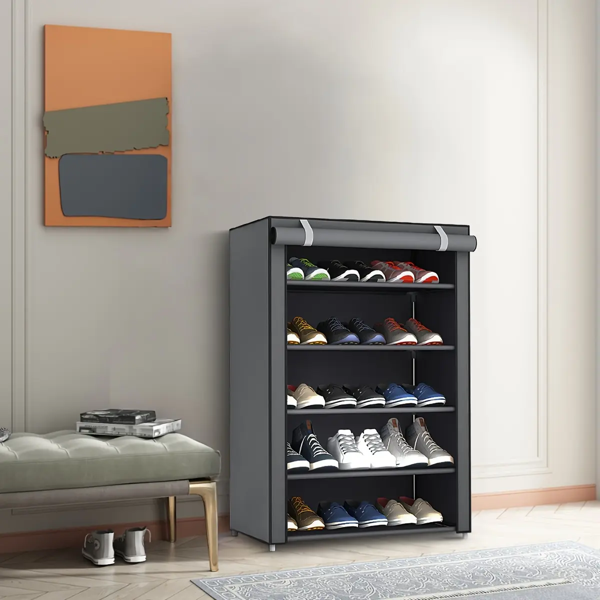 6 Tier Shoe Organizer with Nonwoven Fabric Cover Shoe Cabinet, Easy to Assemble, Portable Shoe Cabinet, Shoe Storage Shelf for 27-35 Pairs Of Shoes, Suitable for Various Scenes Such As Entryway, Suitable for Sneakers, High Heels, And Boots