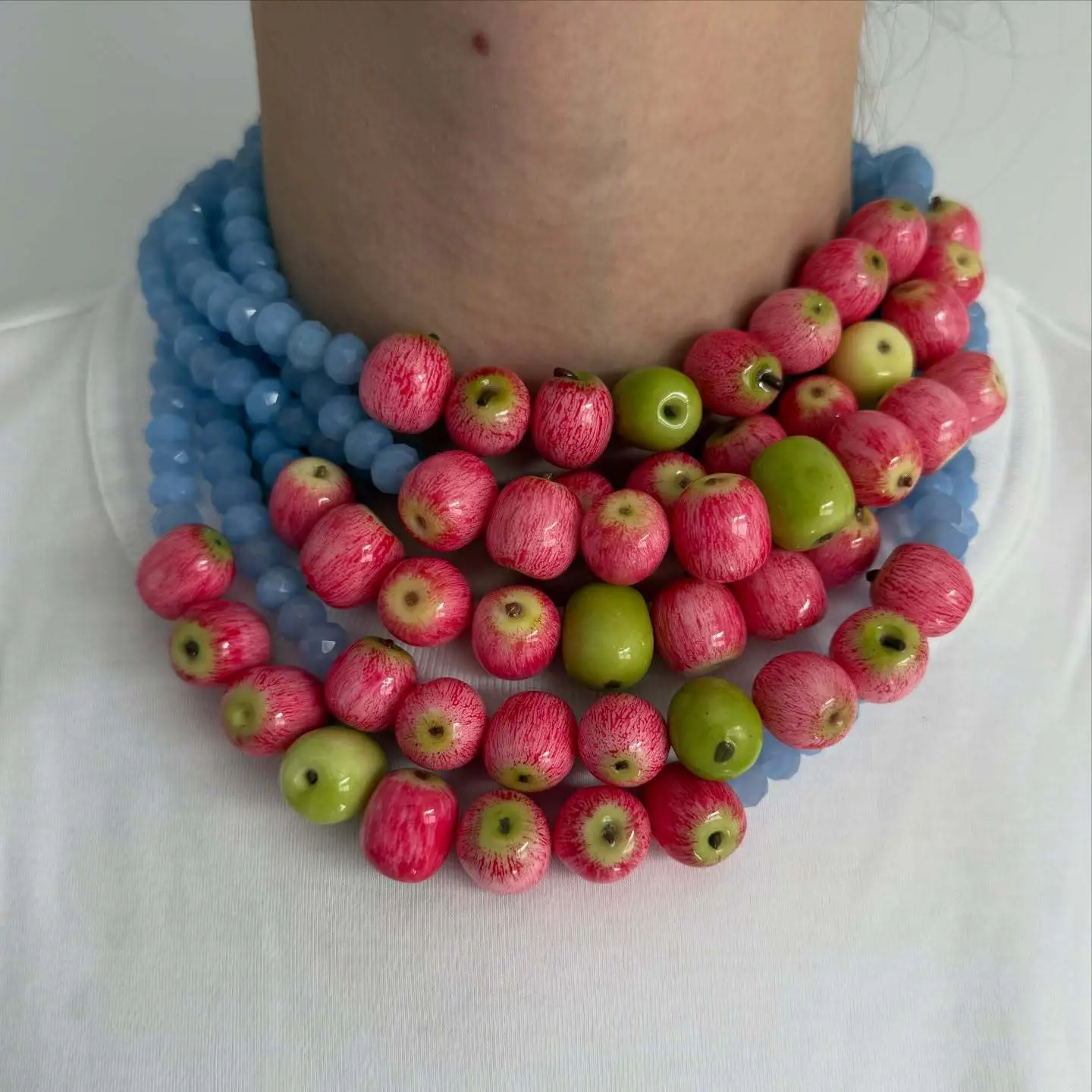INS Colorful Dopamine Green and Red Apple Beaded Necklace - Fresh, Simple, Versatile Spring/Summer Choker