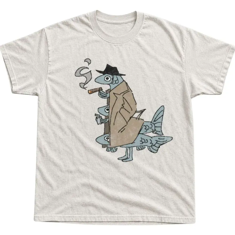 The Detective Fish Smoking T-Shirt, Funny Cartoon Fish Graphic Tee, Vintage Animal Shirt, Gift For Woman, Gift For Men, Womenswear Top Underwear Streetwear, Trending Shirt