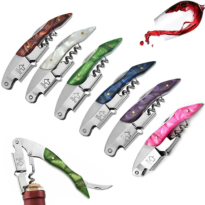 Resin Handle Wine Opener - Handy, Colorful Multi-Use Steel Utensil, Rustproof Professional Portable Corkscrew for Bottles, Beer Caps, Holiday Bar Tool, Utensils