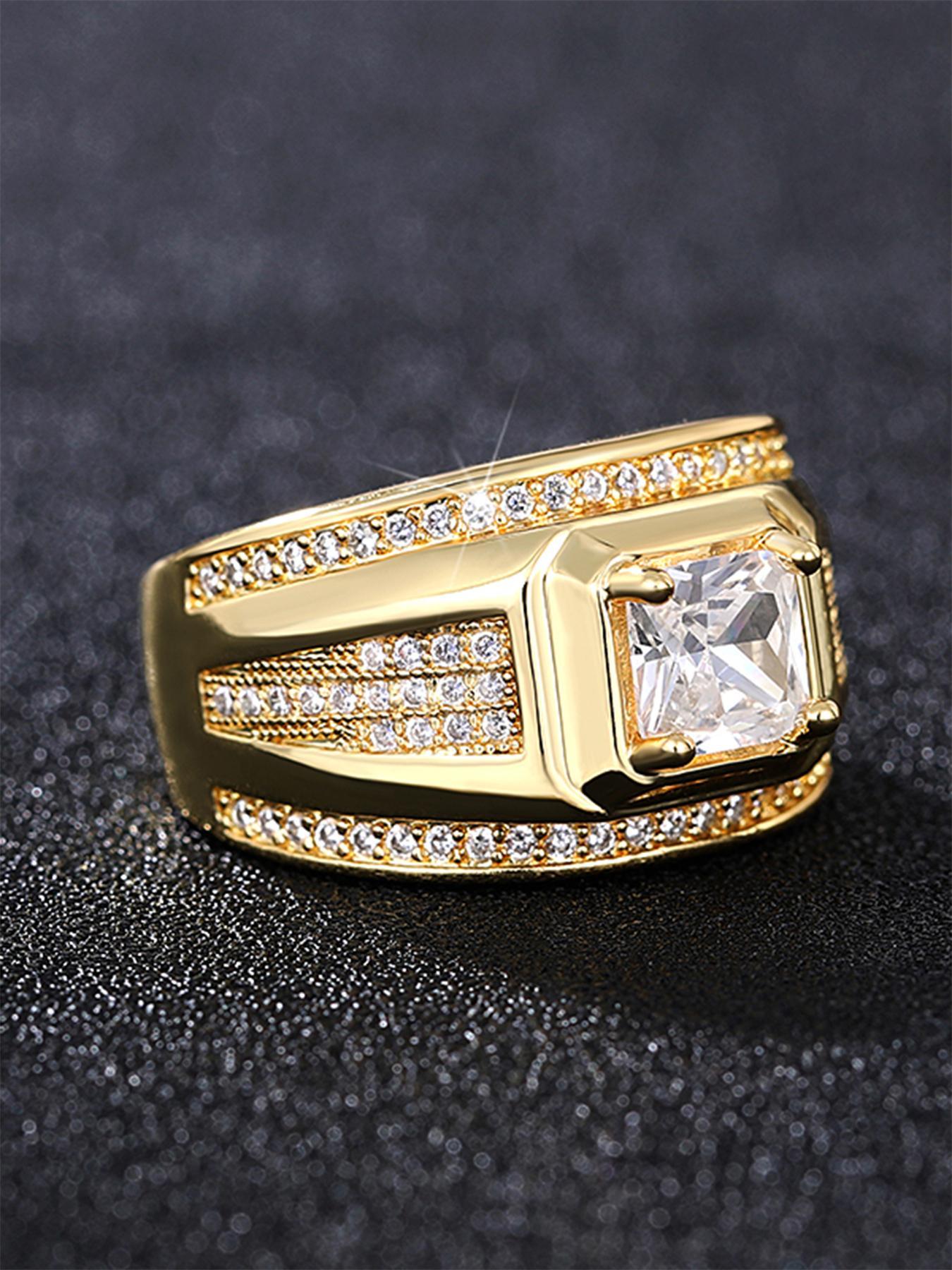 Hot Fashion Rhinestone Decorated Ring, Elegant Wedding Engagement Party Accessories for Men, Trendy All-match & Exquisite Jewelry