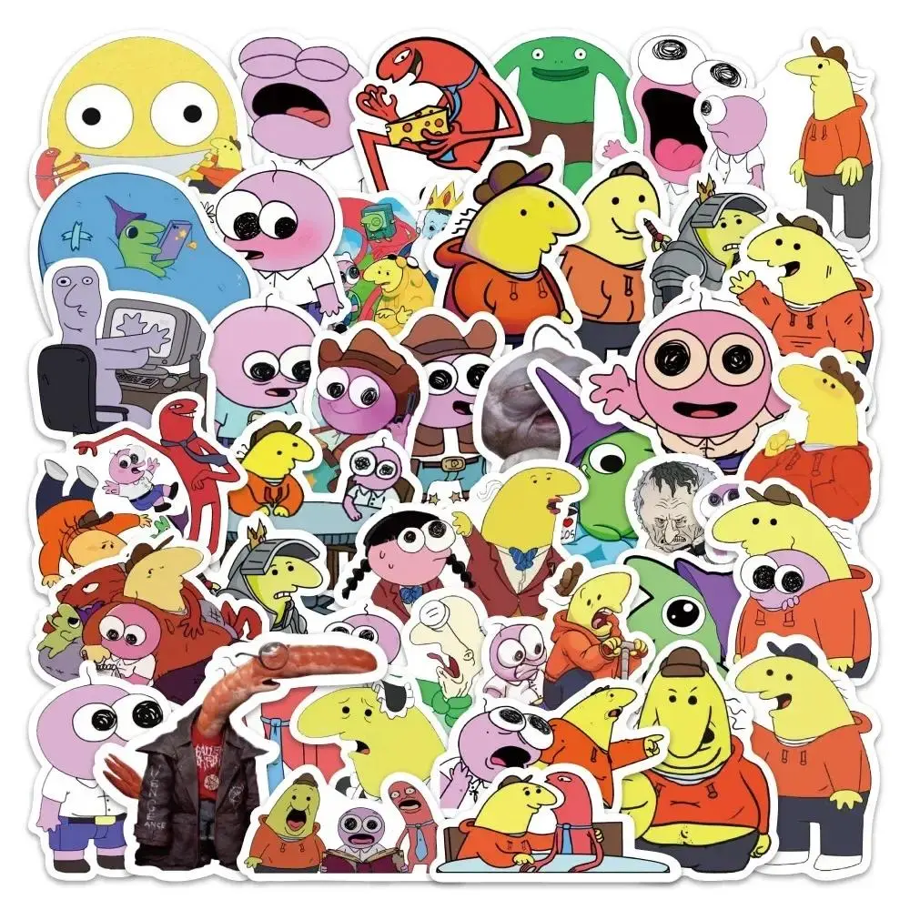 54PCS Cartoon Smiling Friends Comedy Animation Stickers - Smiling Faces, Waterproof DIY Decor for Skateboards, Notebooks - Kids Arts & Crafts Toys Gifts