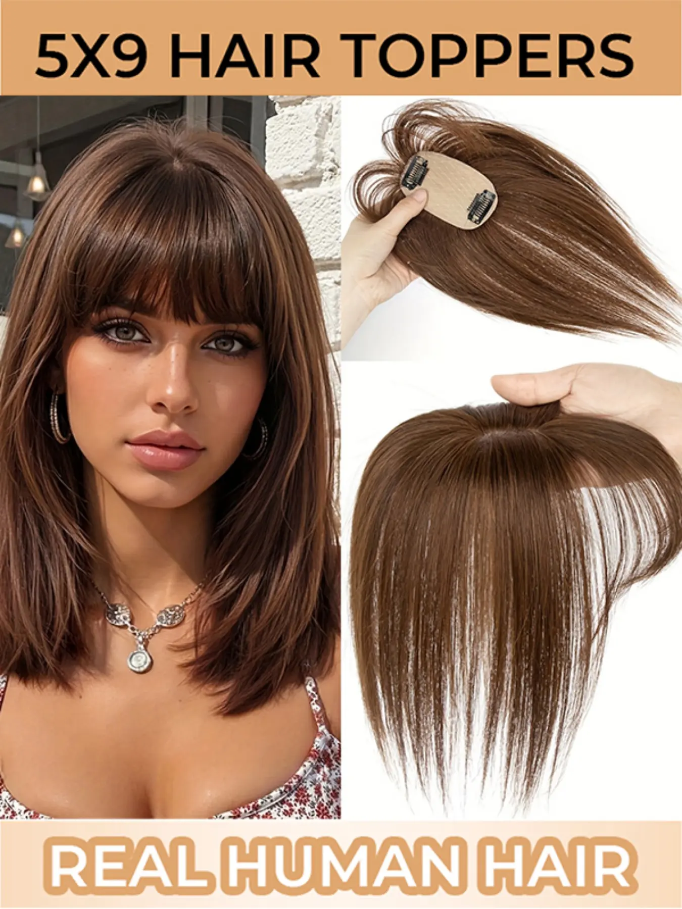 3.54 X 1.97 inch Hair Toppers with Bangs Hair Toppers for Women Hair Toppers for Women with Thinning Hair Short Straight Bob Hair Topper Ladies Hair Topper with Bangs