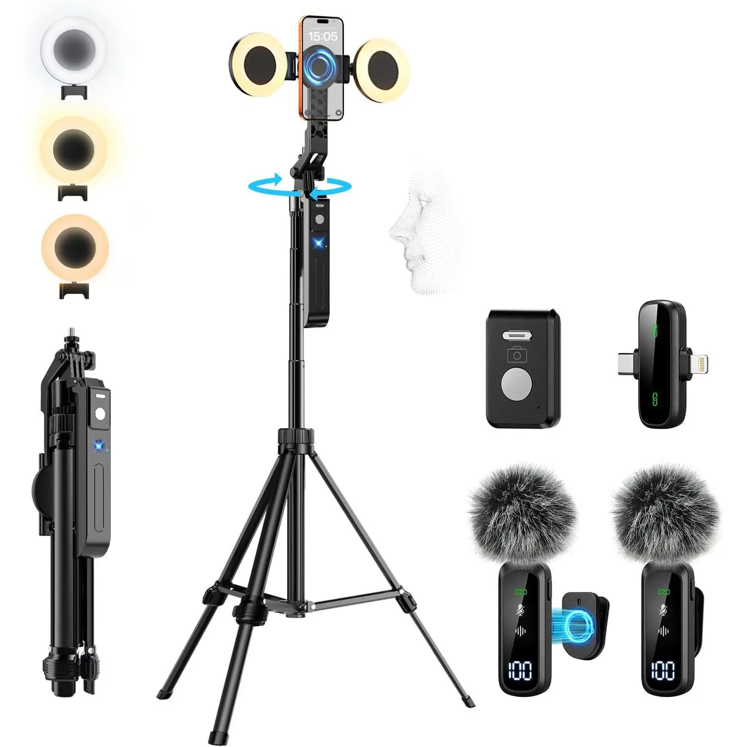 Vlogging Kit for /Android, 71" Auto   Tripod for  with Light,  Microphone/Remote Control, Content Creator Essentials Starter Kit for  and YouTube