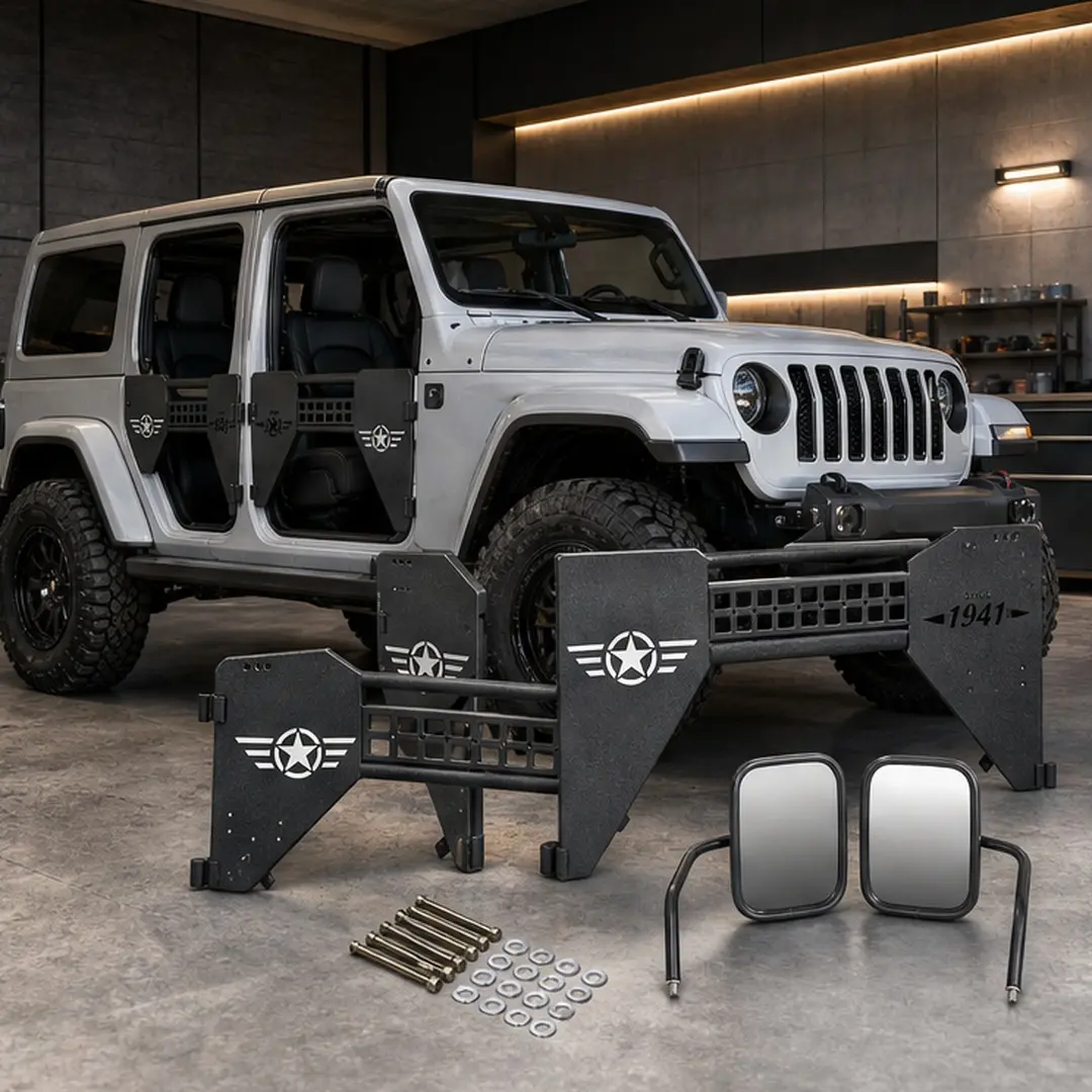 ARCH Bolt-On Steel Half Doors with Complete Wing Mirrors, 1941 Tactical Molle Panel, Military Look, Heavy-Duty Black Set of 4, Steel Body Panel for 2018-2026 Jeep Wrangler JL 4-Door & Gladiator JT (JL/JT Models) Off-Roading Use, Steel Body Panel Complete