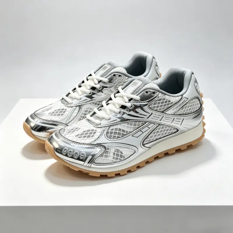 Vintage Mesh Running Sneakers Women Metallic Trim Casual Walking Shoes Retro Outdoor Hiking Trainers Breathable Mesh Platform Athletic Sneakers Y2K Streetwear Fashion Low Top Lace Up Sport Shoes