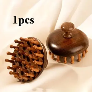 1 sandalwood round disc hair massage comb, suitable for ordinary hair finishing comb, with wooden comb teeth, unisex, easy to carry