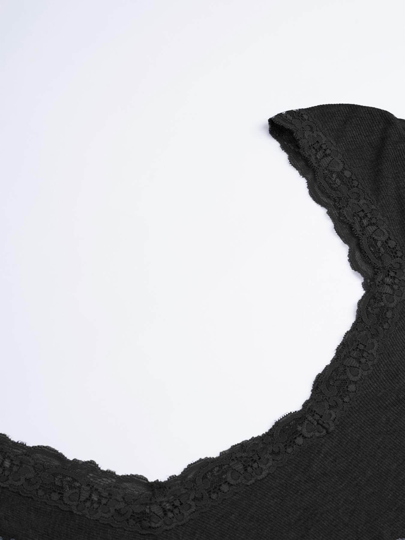 Women's Y2K Lace Design Long Sleeve Top, Slim-Fitting Plain Color Casual Shirt, Blouse, All Seasons Fashion for Ladies