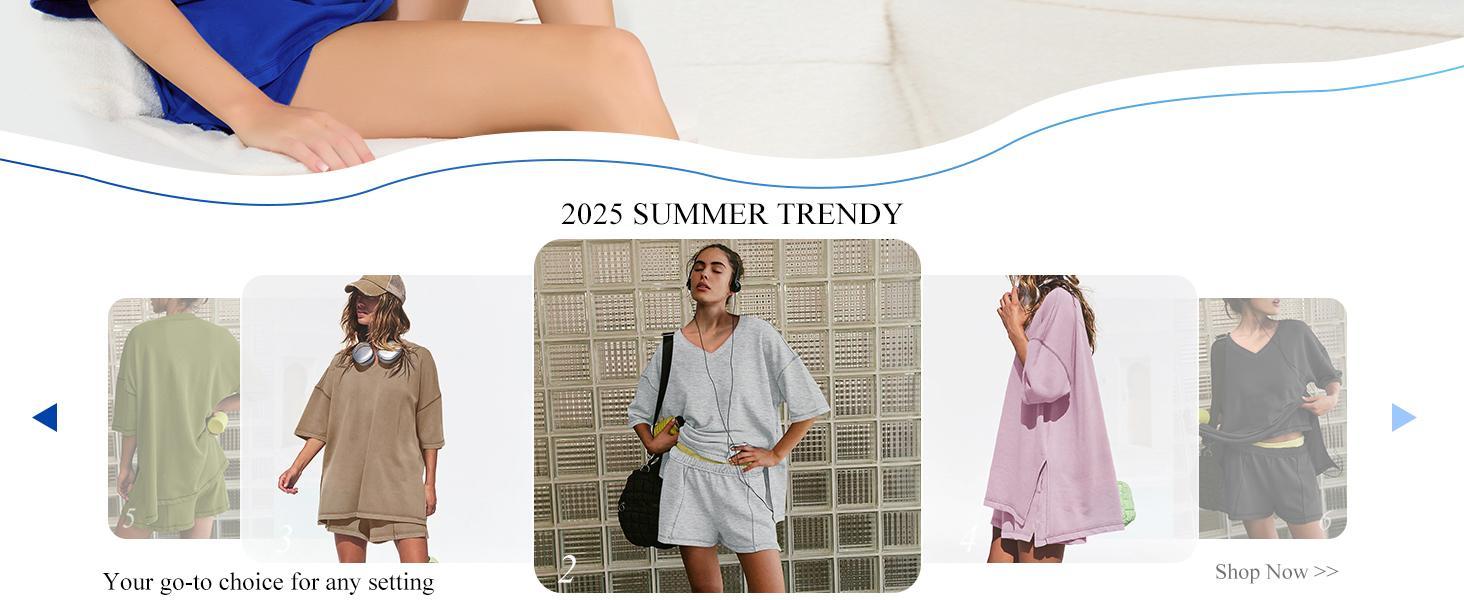 FMEYOA Womens 2 Piece Sets Summer Outfits 2025 Lounge Set 3/4 Sleeve Oversized Tops And Elastic Waist Shorts With Pockets