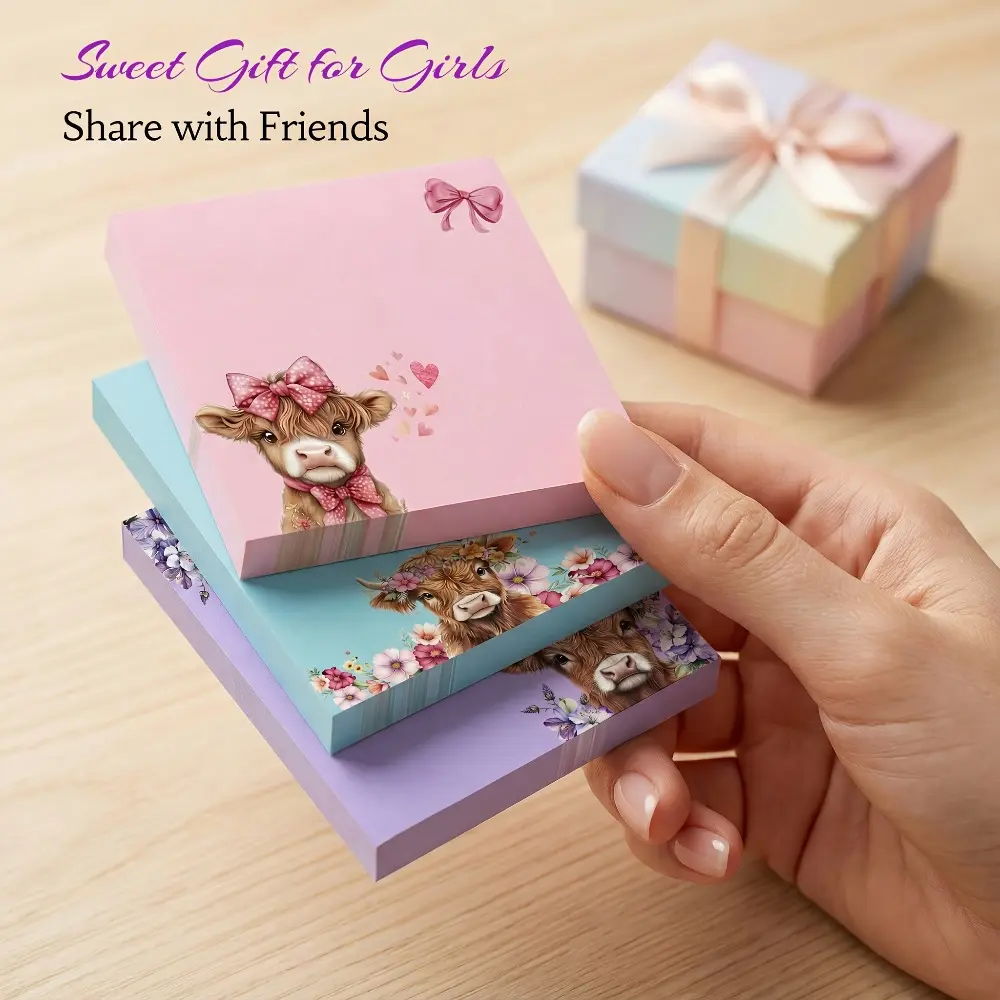 100/150 High Altitude Cow Themed Sticky Notes (random Pattern, 50 Per Pattern), Message Stickers, Cute Cow Pattern Stickers, Small Stickers, Suitable for Note Taking and Marking, Suitable for Office and Home Use