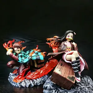 Demon Slayer Tanjiro Nezuko Figure Set, Detailed Battle Pose, Transparent Flame Effect, Soft Adorable Design, High-Quality PVC Material
