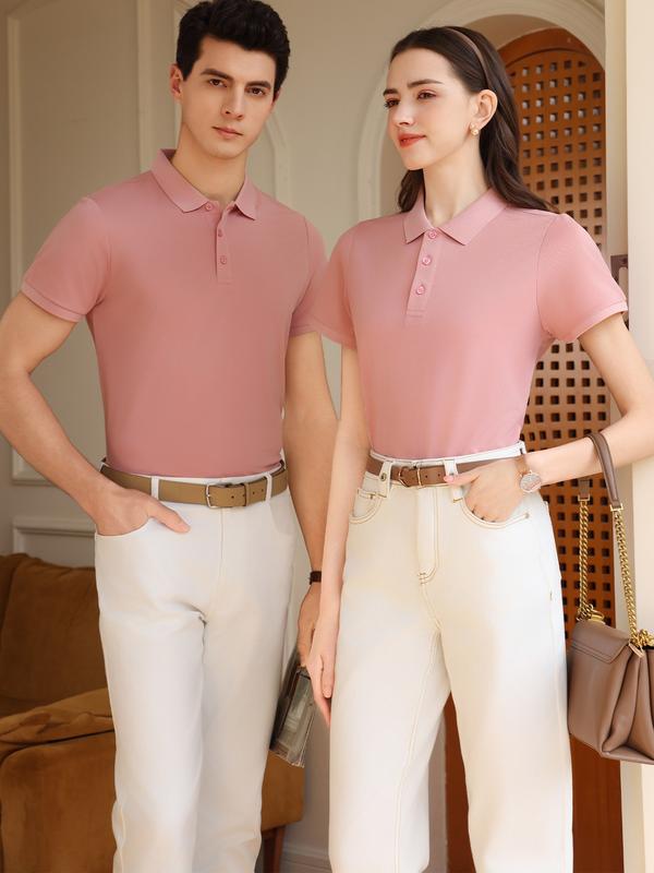 Women's Classic Polo Shirt Short Sleeve T-Shirt, Comfortable Versatile Solid Color Top, Unisex, Perfect for Valentine's Day Work Sports Casual Wear