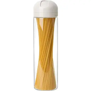 Glass Spaghetti Storage Jar with Twist & Pour Measuring Lid, 67 oz Tall Pasta Container, Borosilicate Glass Food Canister for Pantry Organization (White)