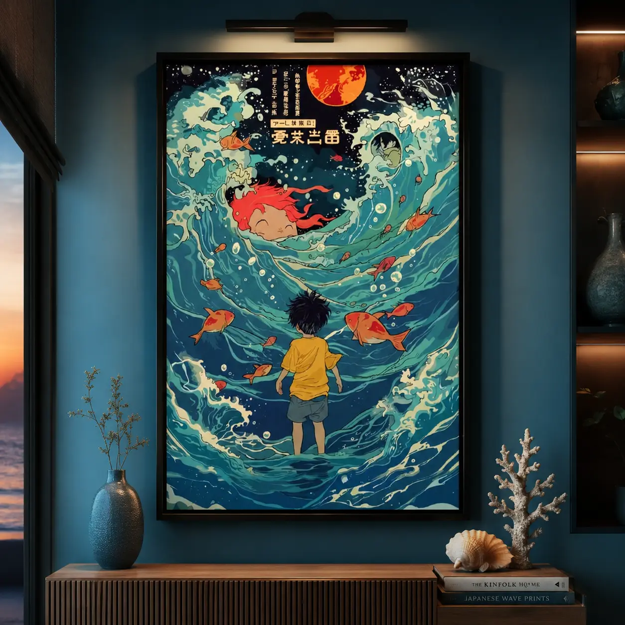 Studio Ghibli Ponyo Anime Poster, Studio Ghibli Poster, Hayao Miyazaki Artwork Anime Movie Poster Decor Photo, Canvas Wall Art Print, Anime Room Decor for Bedroom Dorm Office, Japanese Movie Wall Art Gift for Fans