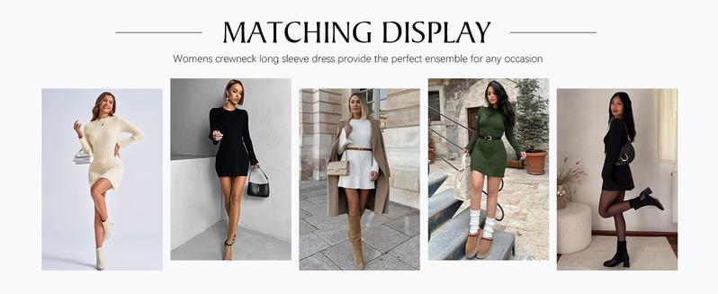 Saodimallsu Womens Long Sleeve Sweater Dress Bodycon Crew Neck Fall Slimming Knit Mini Dresses