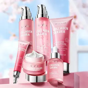 Sadoer Korean Skincare Set, Cherry Blossom Collagen Face Care 6pcs, Hydrating, Nourishing and Radiant, Suitable for All Skin Types, Hydrate