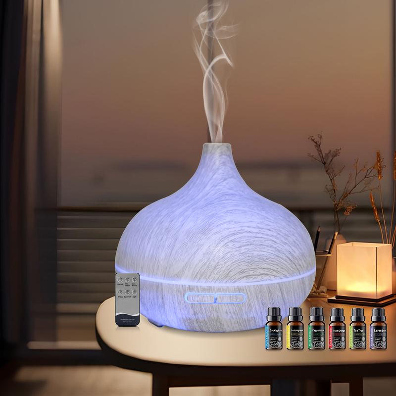 Wood Grain Essential Oil Diffuser  550ml, Remote Control, Ultrasonic & Whisper Quiet  with 6 Premium Oils
