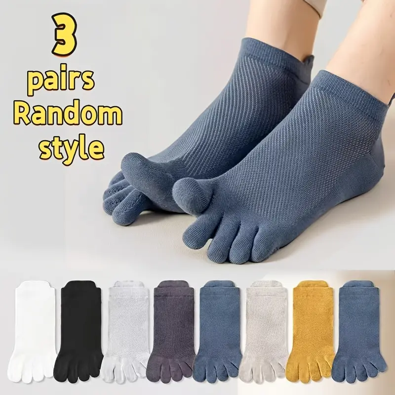 Random 3 Pairs, Men'S Spring Summer Short Mesh Breathable Sweat-Absorbing Toe Separating Five-Finger Socks, Sweat-Resistant