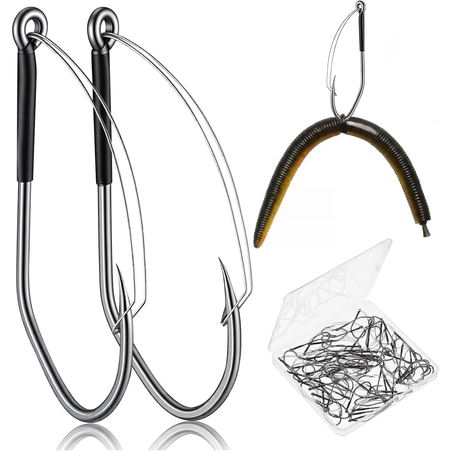 70 count Weedless Wacky  Hooks Professional V Bass Fishing Worm Hooks Carbon Steel Fishing Lure Baits for Freshwater Saltwater